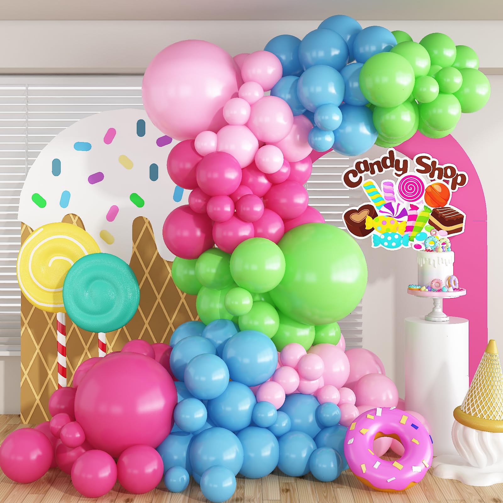 Candy Colorful Balloon Arch, 128 Pcs Pastel Rainbow Balloon Garland with Bright Light Baby Hot Pink Blue Lime Green Balloons, Macaron Balloons for