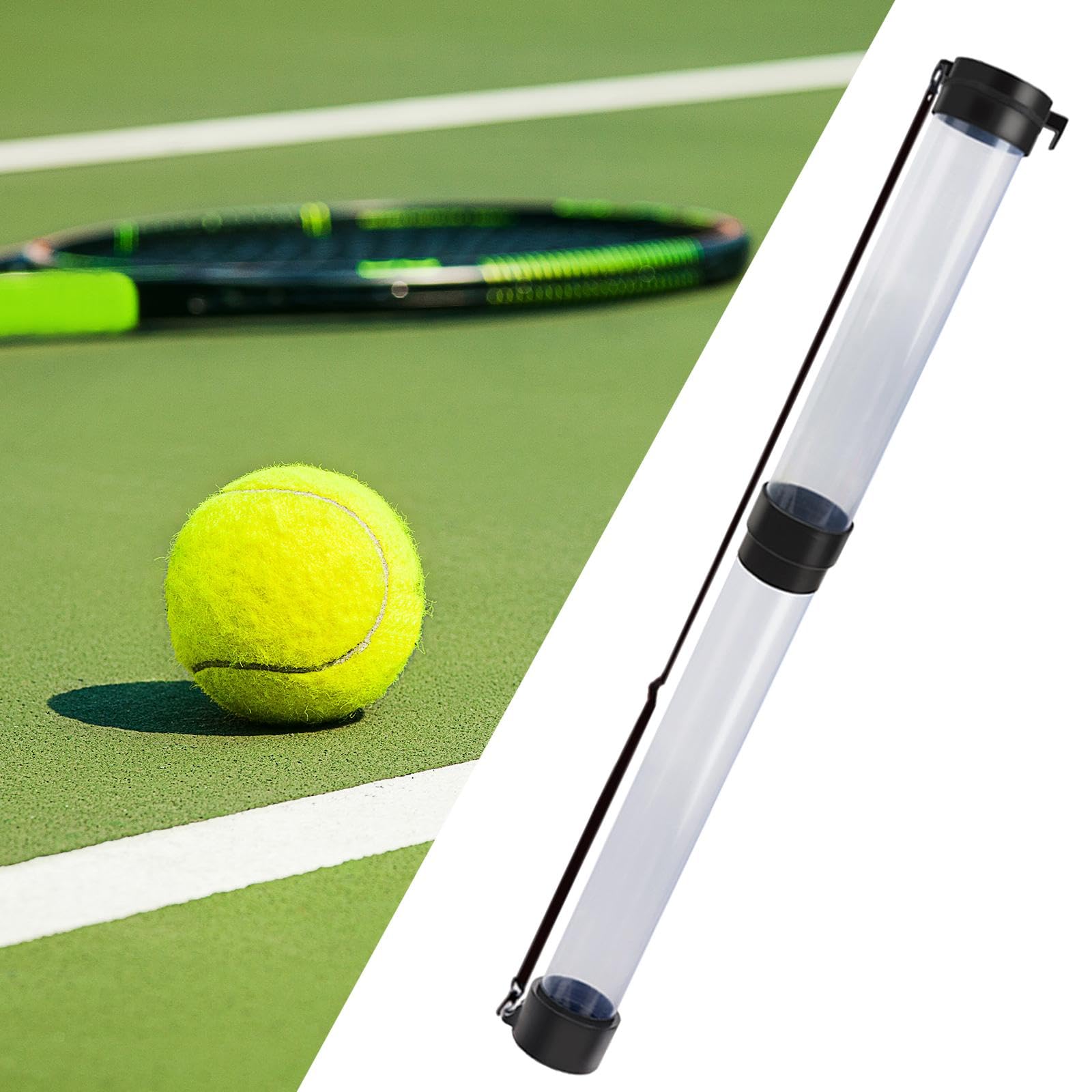 LOVIVER Tubo para Recoger Pelotas de Tenis Telescópico Transparente Capacidad 15