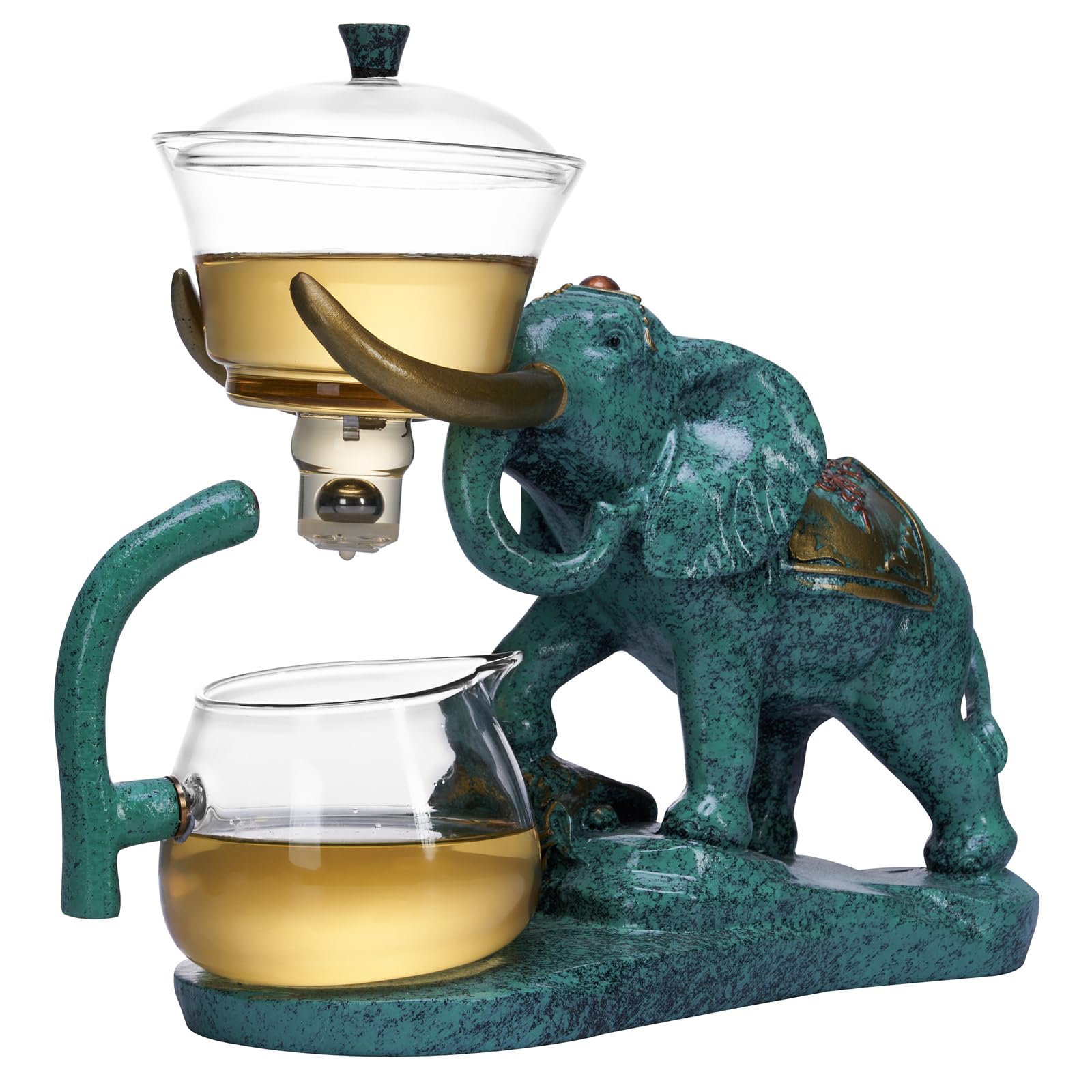 Hitzebeständiges Kungfu-Teeservice aus Glas mit Heizer, zieht Wasserumleitung an, drehbare Abdeckung, Schüssel, halbautomatische Glas-Teekanne (Elefant einzeln)