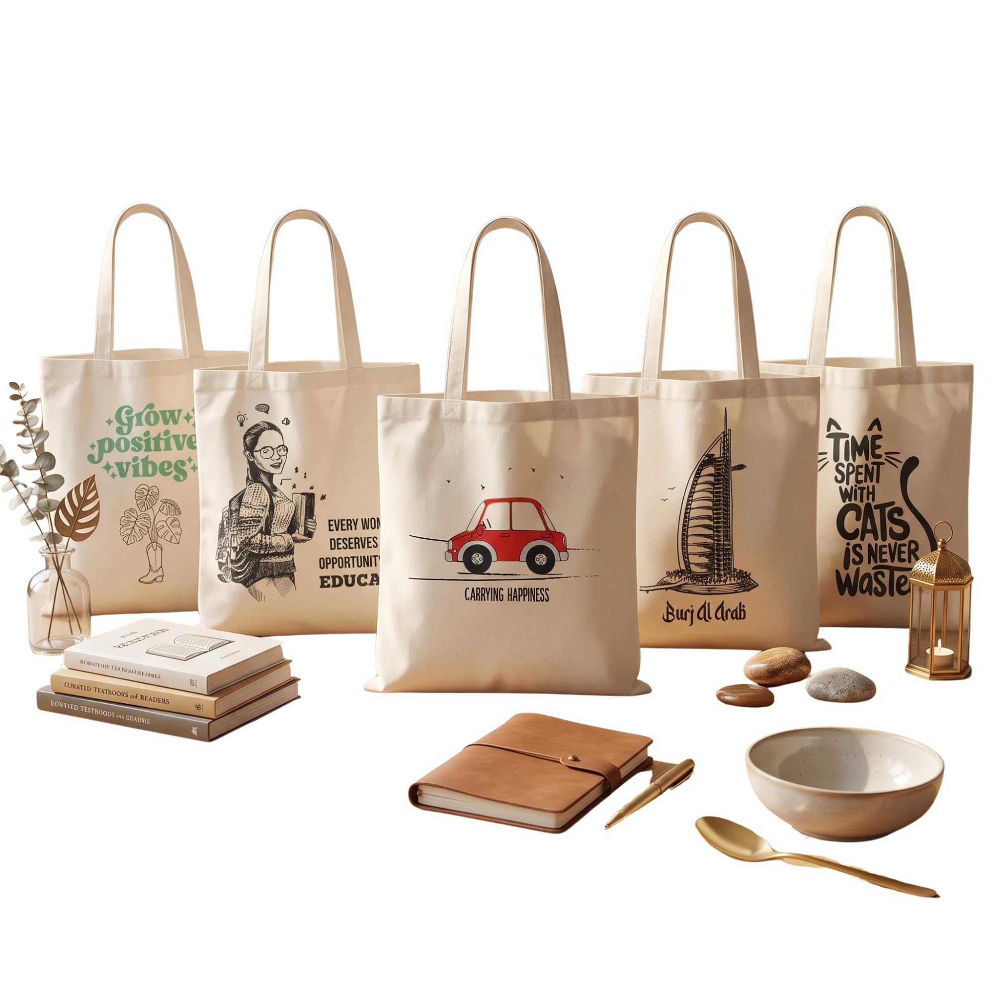 Cotton Tote Bag Combo Pack of 5 | 145 GSM Reusable Canvas Shopping Bags | Eco-Friendly Grocery, Office, College & Gift Tote Bags for Women & Men | 42 x 38 cm | White-picture-40