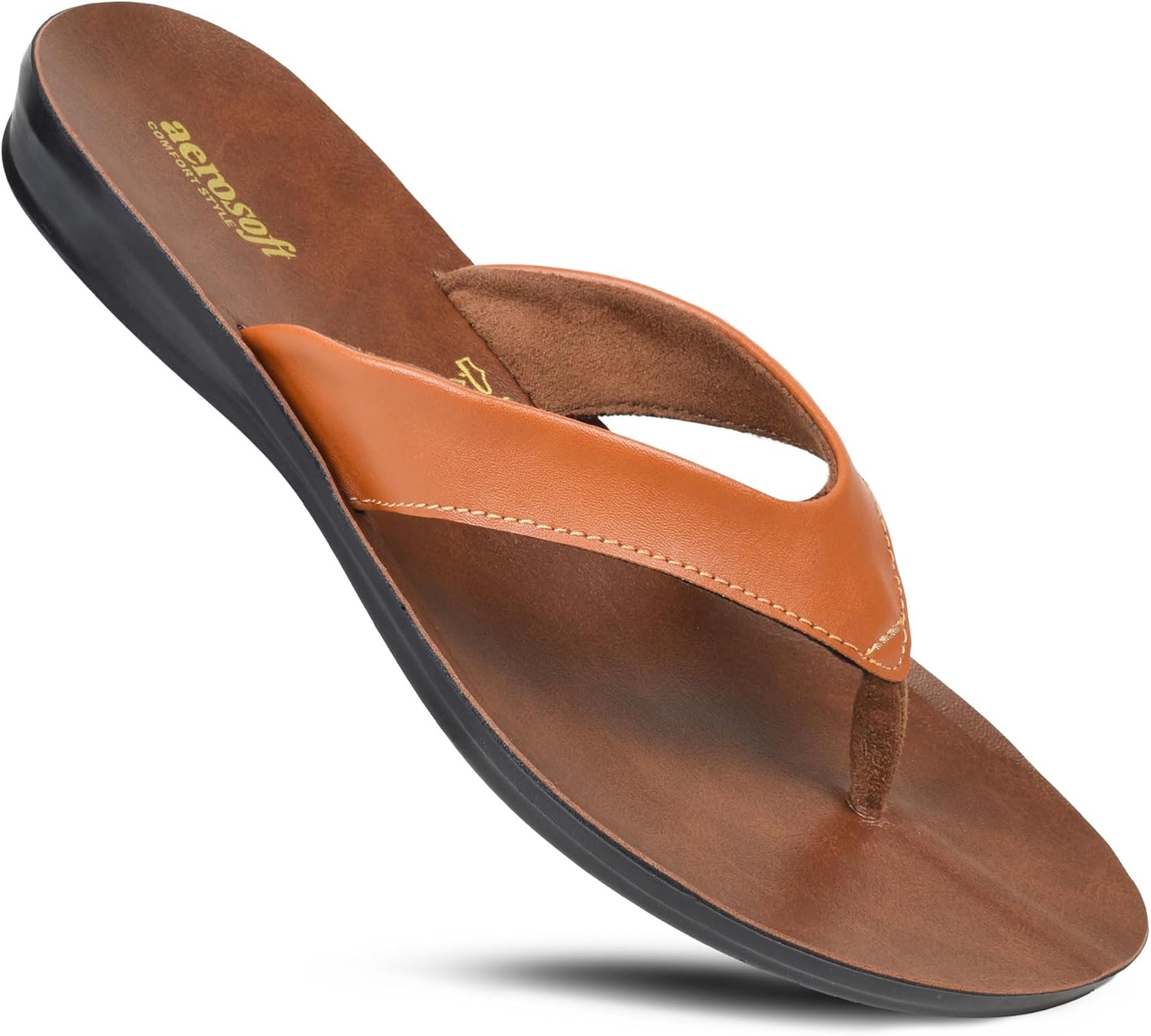 Aerosoft Iris Soft Toe Post Casual Flats Outdoor Indoor Essentials Dressy Slip On Slides Man-Made Leather Flip Flops for Women Sandals Comfortable Summer