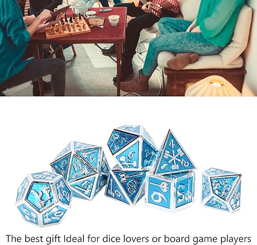 Miniatura 2 de Juego de dados de 7 piezas para niños juego de dados de metal poliédrico para fiesta azul
