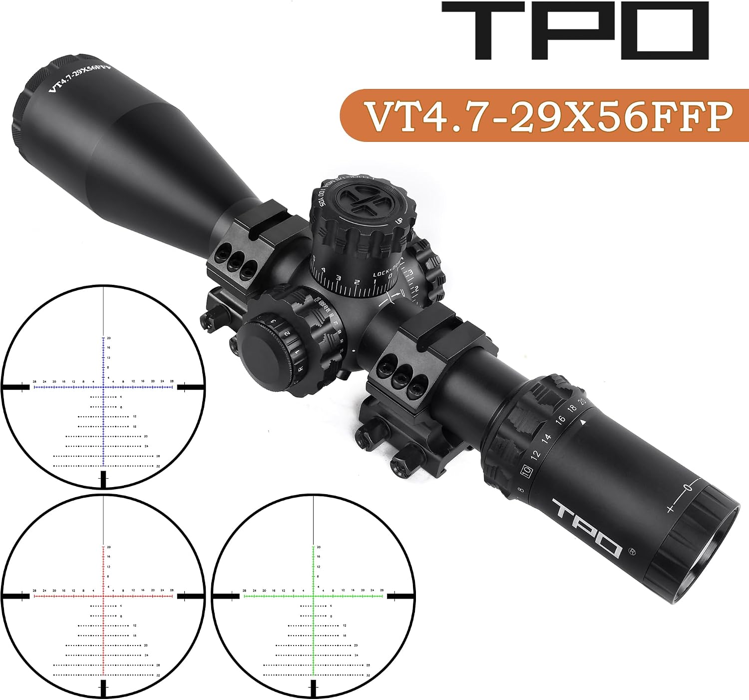 Sniper Scope 4.7-29X56 35mm Tube First Focal Plane Rifle Scope, Side Parallax Adjustment Long Range Scope (VT4.7-29X56FFP)