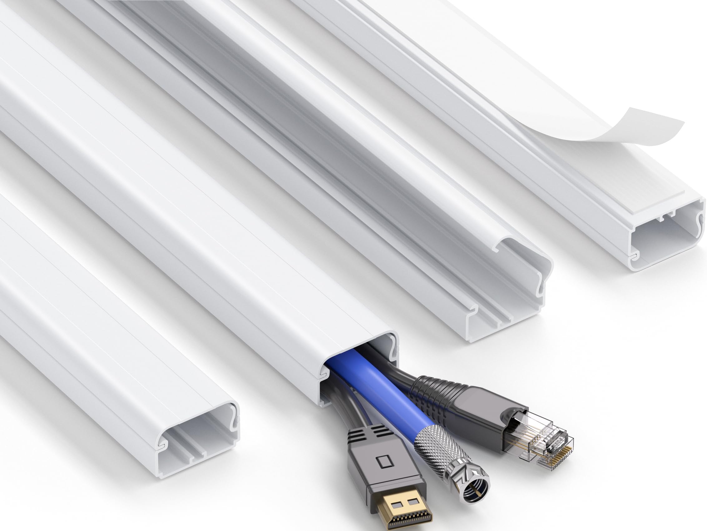 ZhiYo Large Capacity Wire Hiders for TV on Wall, 63in (4xL15.8in) PVC Cable Cover, Snap and Lock Design, White Cord Covers for Wires on Wall