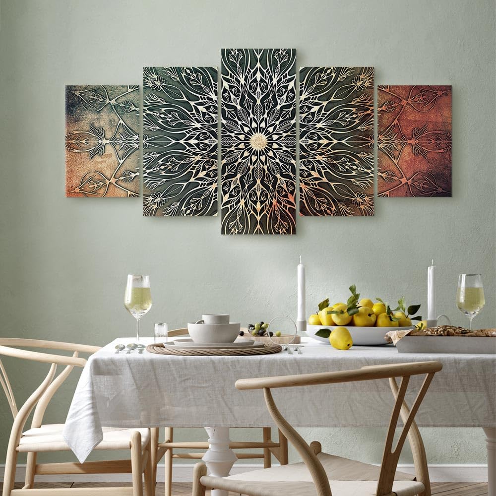 murando Quadro Mandala 225x112 cm 5 pezzi Stampa su tela XXL Immagini moderni Murale Fotografia Grafica Decorazione da parete Orient f-A-0663-b-n