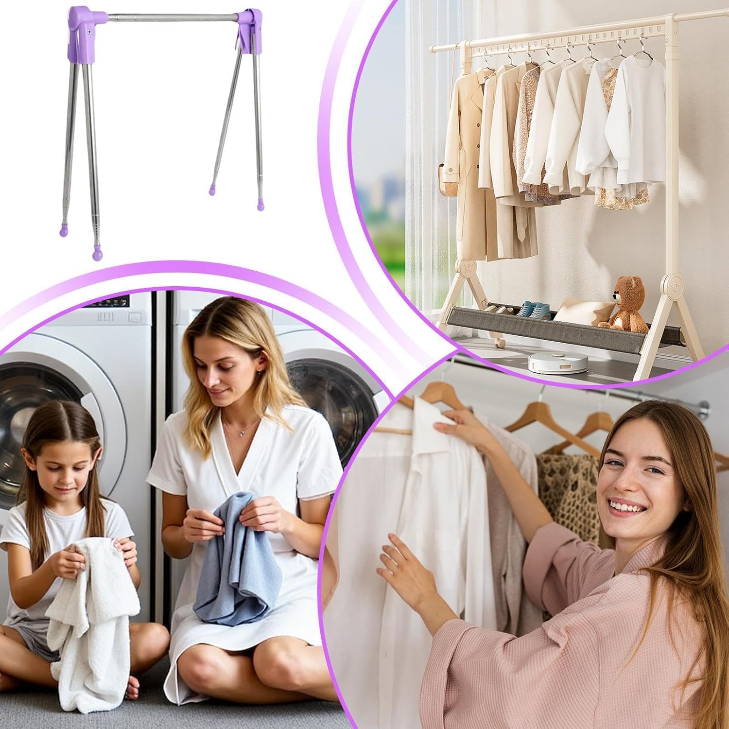 Foldable Laundry Rack,Stainless Steel Telescopic Towel Stand - Laundry Drying Rack | for Camping Bathroom Patio Living Room Travel Apartment Balcony Backyard Bedroom