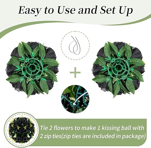 Miniatura 4 de BLOSMON Bolas de flores, centros de mesa de rosas de boda, 2 piezas, flores falsas negras, bolas de beso, decoración de arreglos florales