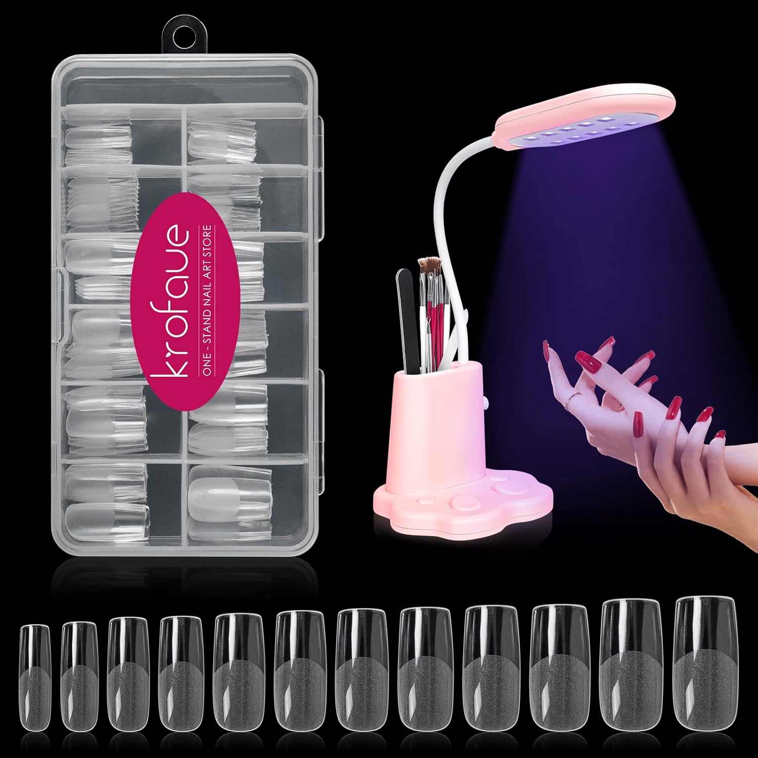 krofaue 30W UV LED Nail Lamp Kit with 120 Short Square Nail