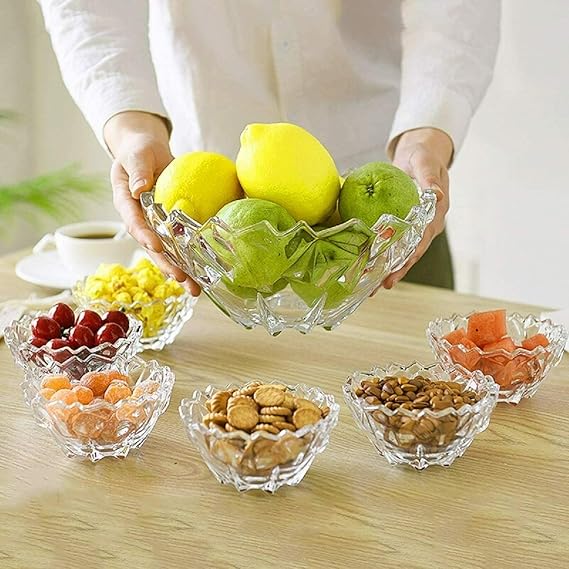 SG Traders 7 Piece Trifle Bowl Set Decorative Bowl Crystal Glass Fruit