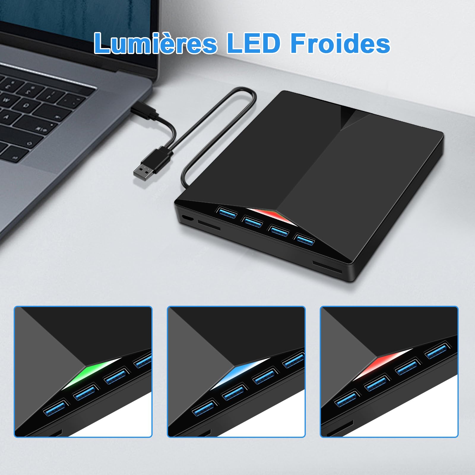 Lecteur CD/DVD Externe pour PC, Graveur DVD Externe USB 3.0 Mince Portable | Graveur Enregistreur RW/ROM Drive Transmission Rapide Câble USB Intégrée pour Windows 7/8/10/11,Vista,Linux,Laptop,Desktop