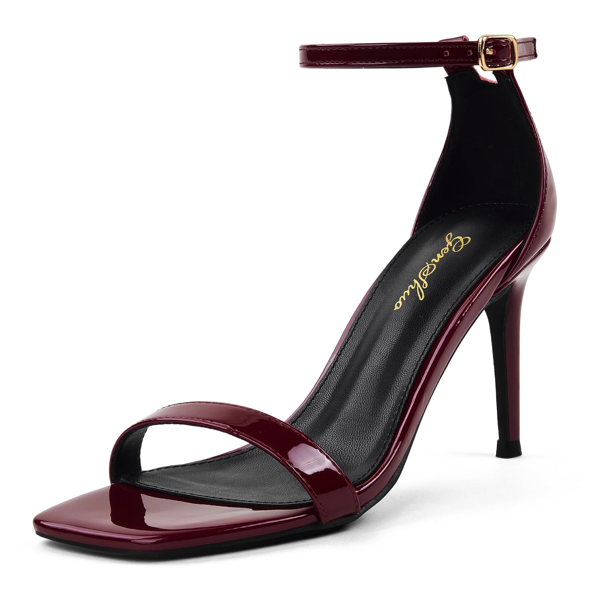 GENSHUO Women's Heeled Sandals Dressy Strappy Stiletto High Heels 3 Inch Square Open Toe Ankle Strap Buckle Sexy Prom Wedding Dress Shoes Ankle Wrap