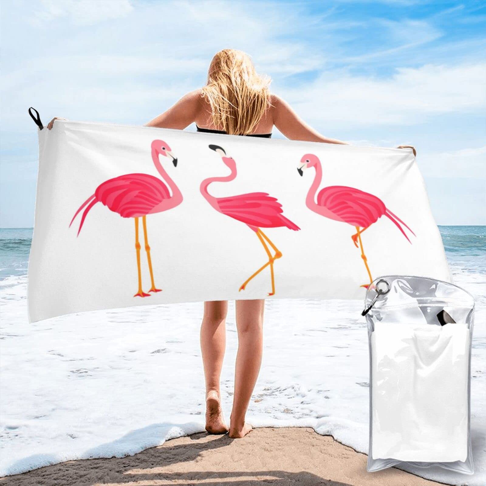 Lawenp Lovely Flamingos Microfiber Beach Towel Adults Large Quick Drying Bath Towel Travel Towels with Pouch 31.5"x63"