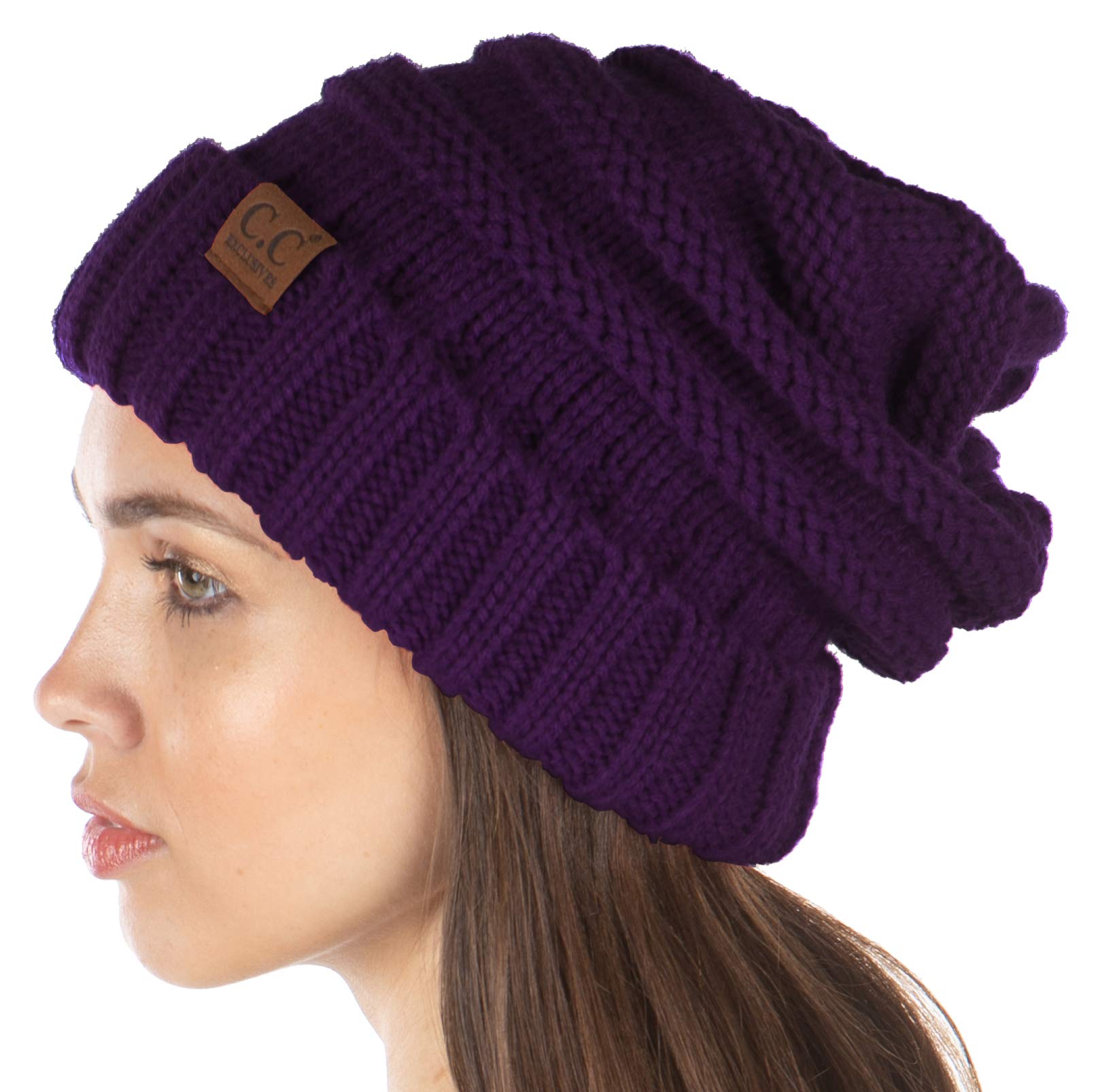 Funky JunqueExclusives Womens Beanie Oversized Slouchy Hat Ribbed Knit Warm Cap