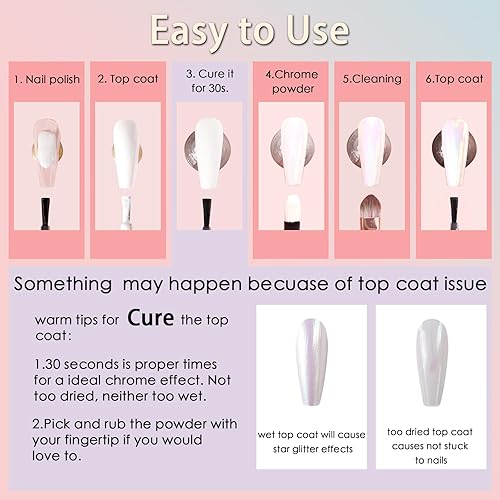 Miniatura 7 de Allstarry Polvo de uñas cromado, 4 piezas de pigmento blanco perla cromado, polvo iridiscente, holográfico, brillantina, polvo, efecto espejo,