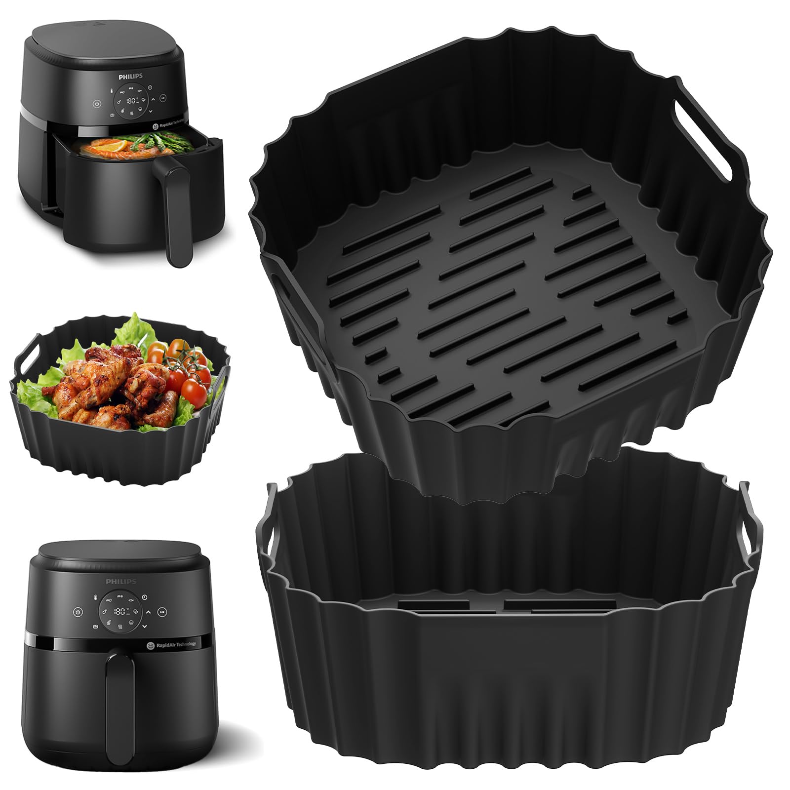 Silikonform Heißluftfritteuse Zubehör für Philips Airfryer 2000-Serie 4,2L, 2 Stück Airfryer Silikonform Zubehör für Philips 2000-Serie NA229/00, Philips Heißluftfritteuse 4,2L Silikon Einsatz
