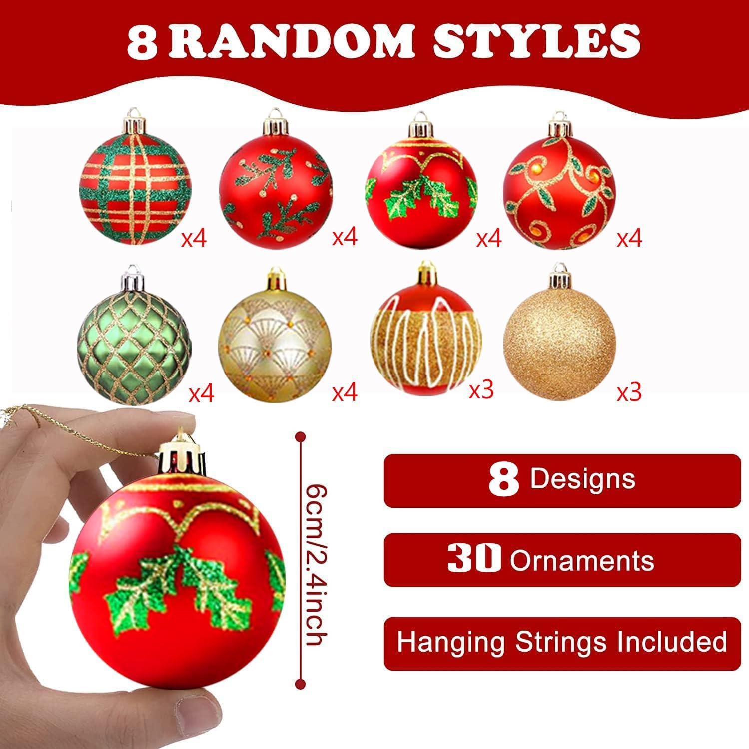 Set van 24x luxe rode kerstballen 6 cm kunststof mat/glans | Rode- kerstballen.nl