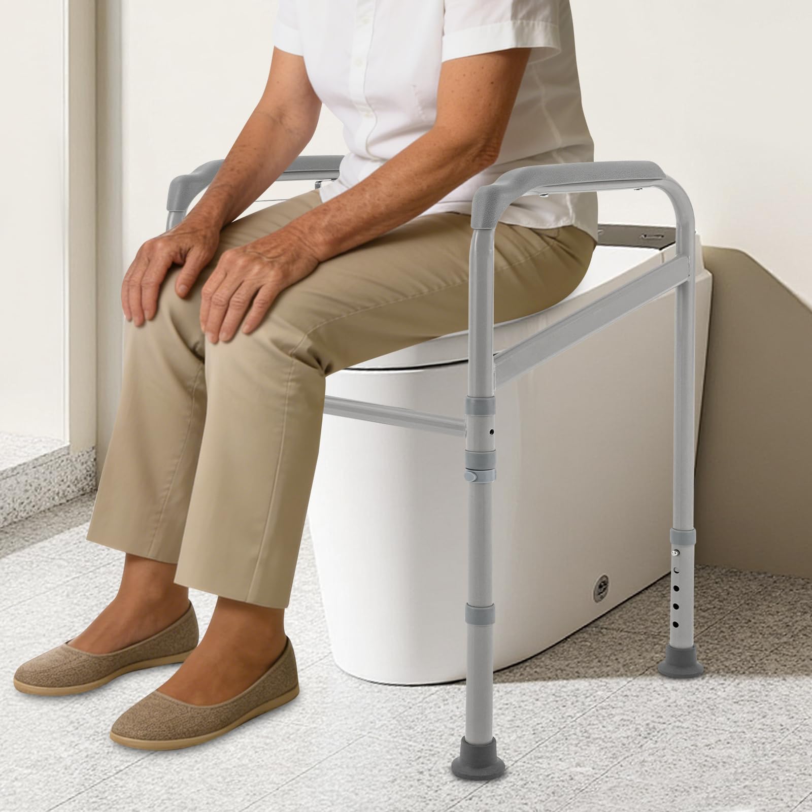 Pomoc w wstawaniu toalety dla seniorów, regulacja wysokości 65-86 cm, nośność 200 kg, wytrzymała, pomoc w wstawaniu, uchwyt do toalety, podwyższenie deski sedesowej, uchwyt bez wiercenia
