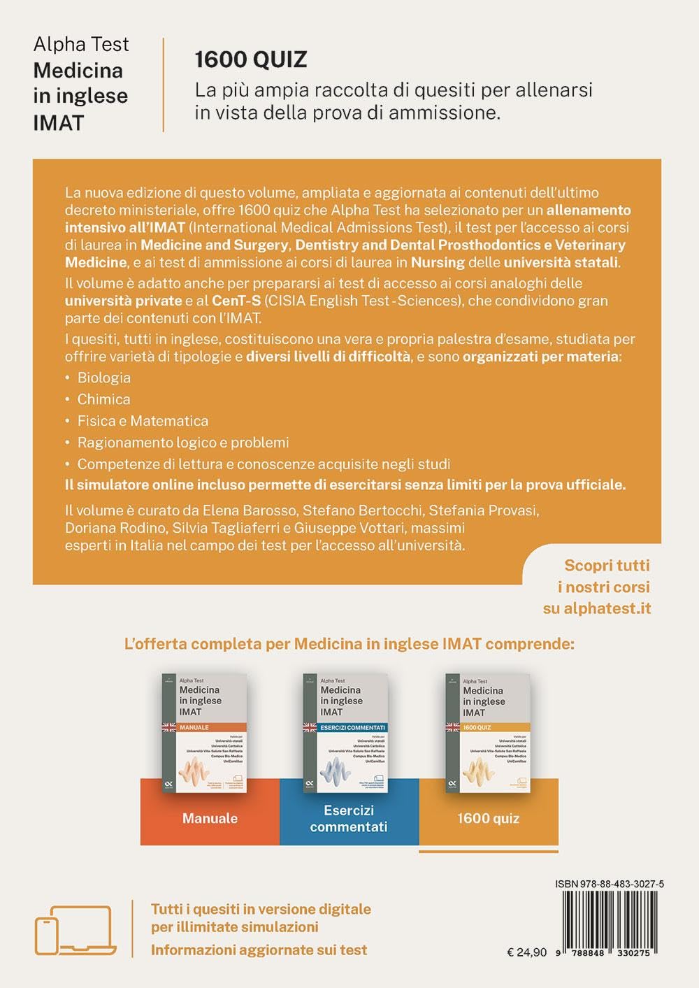 Alpha Test. Medicina in inglese IMAT 2026-2027. 1600 quiz. Per test di ammissione universitari. Con simulatore online