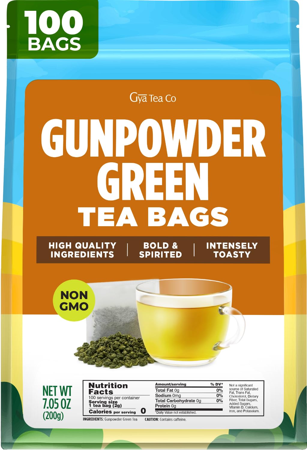 Gunpowder Green Tea Bags 100 Count - 100% Natural Caffeinated Tea Gunpowder 100 Count (Pack of 1)