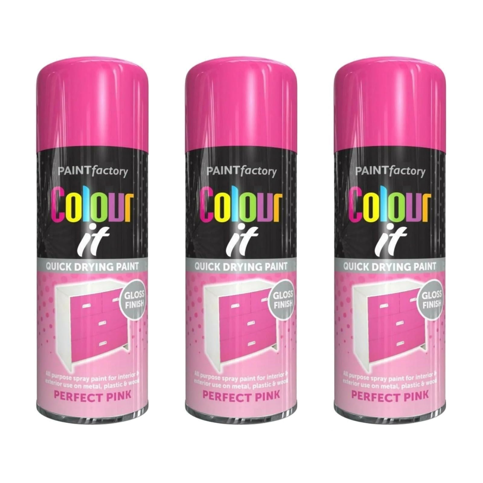 PNJB Perfect Pink All-Purpose Aerosol Spray Gloss, Multipurpose, Interior/Exterior, Gloss Finish, Quick Drying, Indoor and Outdoor,250ml, (3PCS)