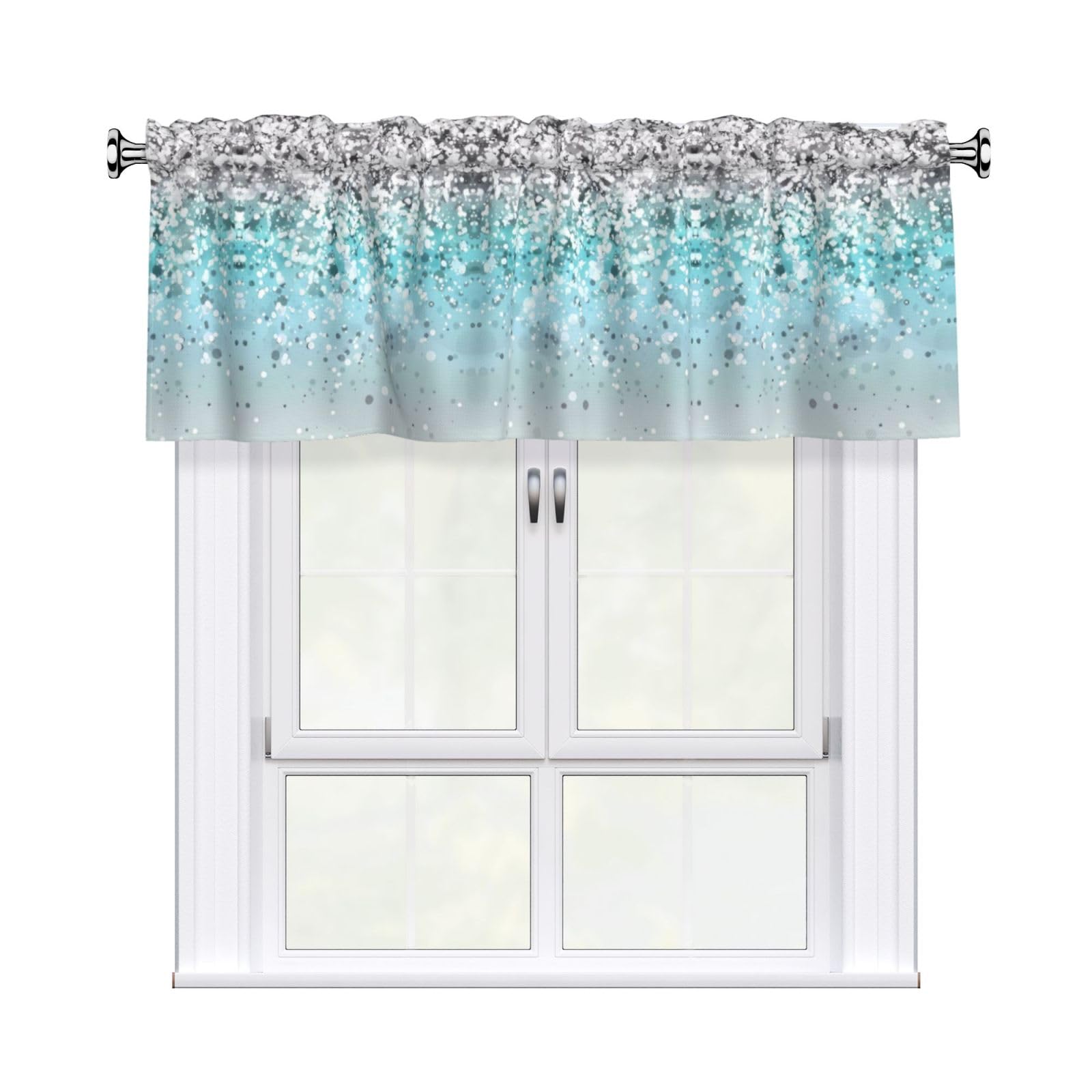 WHJDPP glittered blue background Prints Charming Kitchen Window Cover – 54x18 Inch Peach Skin Valance with Decorative Print