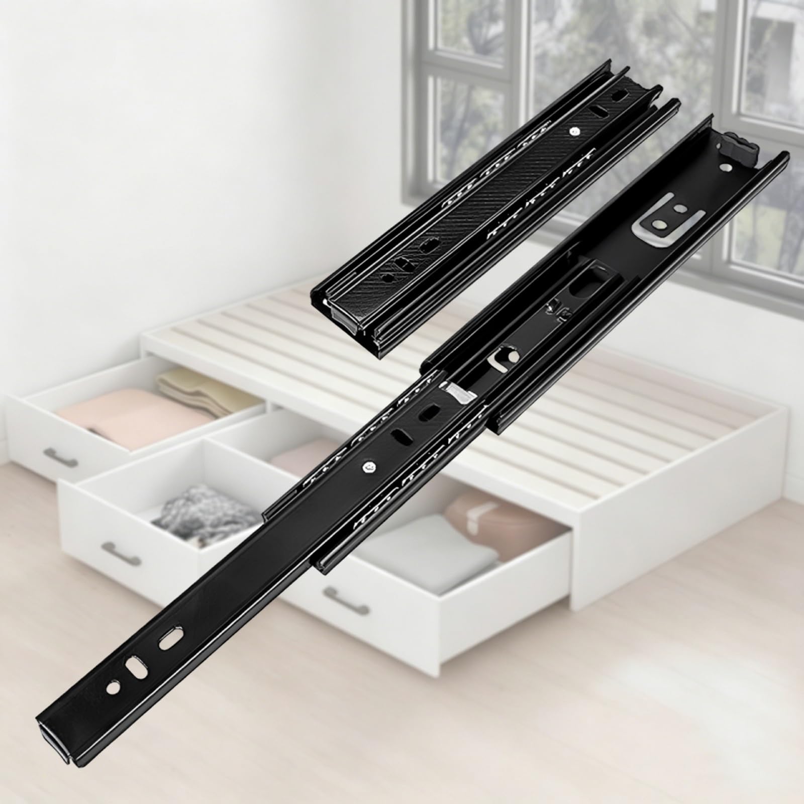 Heavy Duty 100LBS Drawer Slides 3-Section Full Extension, Smooth Quiet Ball Bearing Black Side Mount Glides for Kitchen Cabinet Dresser(34″/850mm)