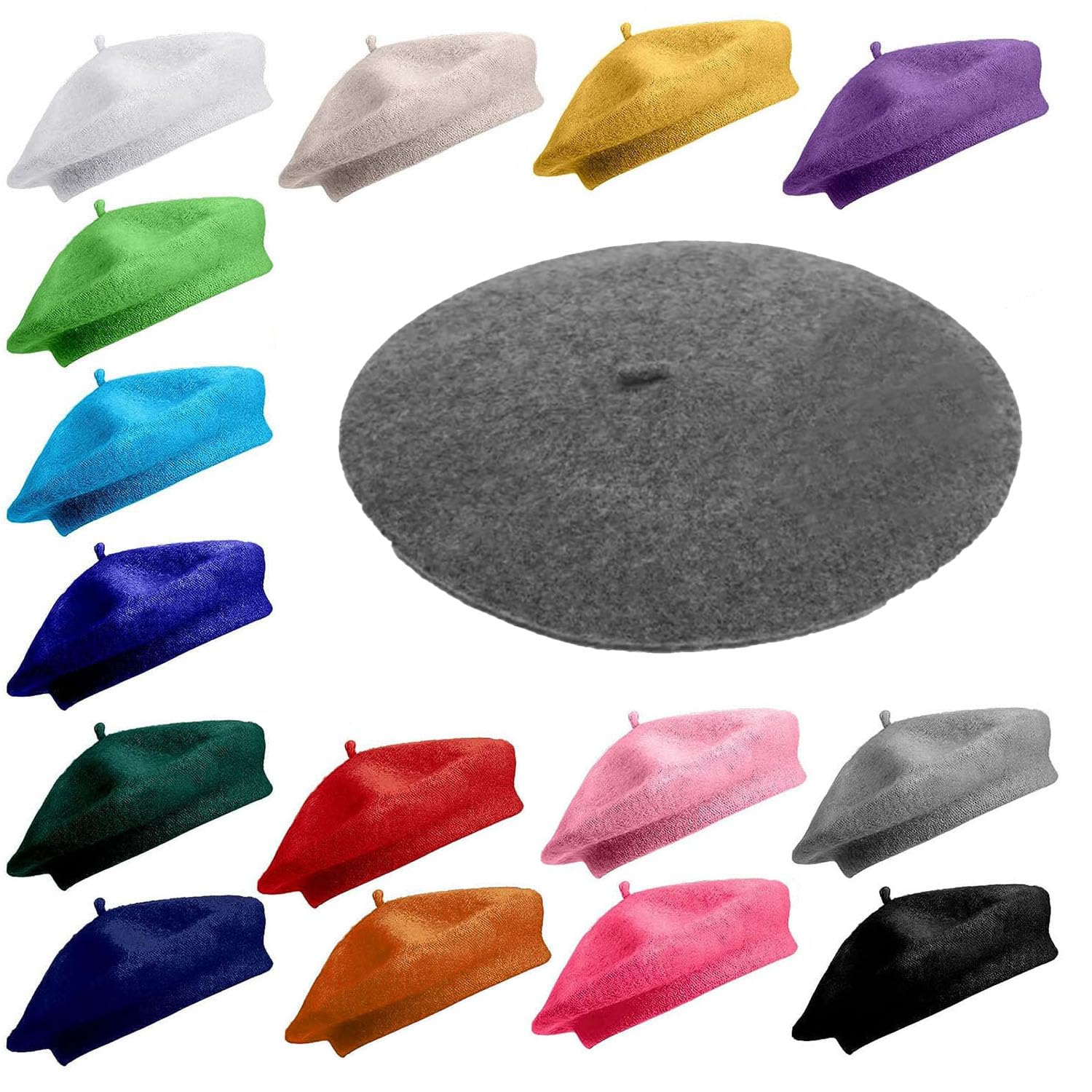 Van Der Linn Unisex Colour 12 Gray Plain Beret Wool Warm French Hat (Uk, Alpha, One Size, )