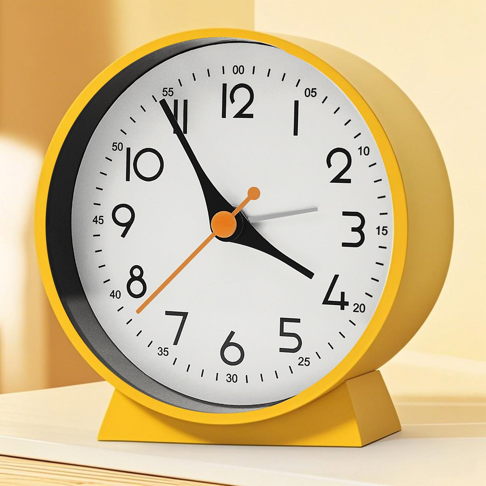 Azyh Analog Alarm Clock with No Tick, Small Retro Desk Battery Operated, Table Clock for Living Room Decor, Bedroom, Bedside, for Kids(Yellow)
