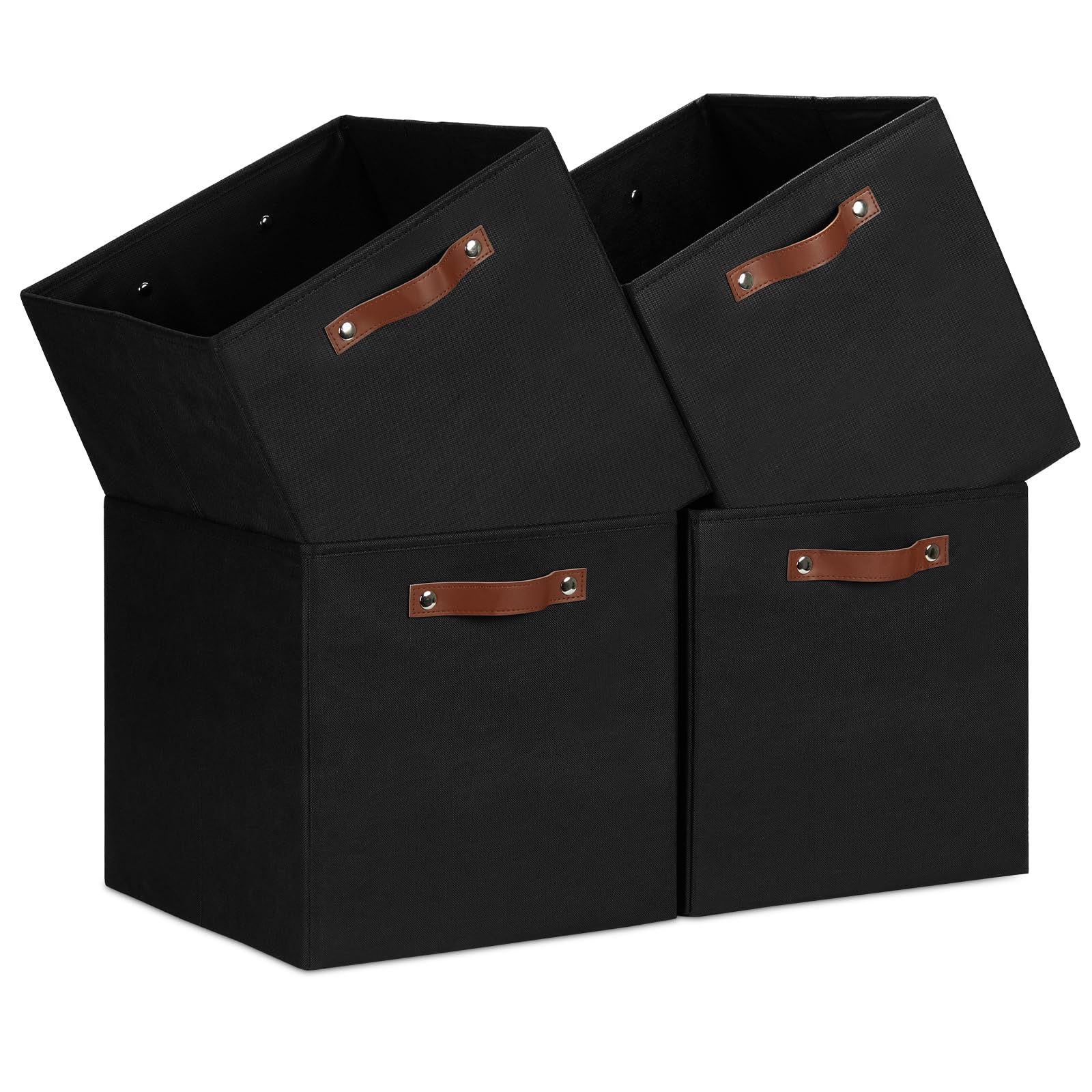 Temary Cube Storage Bins 4Pack Foldable Storage Baskets for Clothes Shelf Basket with Handles, Fabric Storage Boxes Organizer Bins for Home (Black, 13x15x13 Inch)