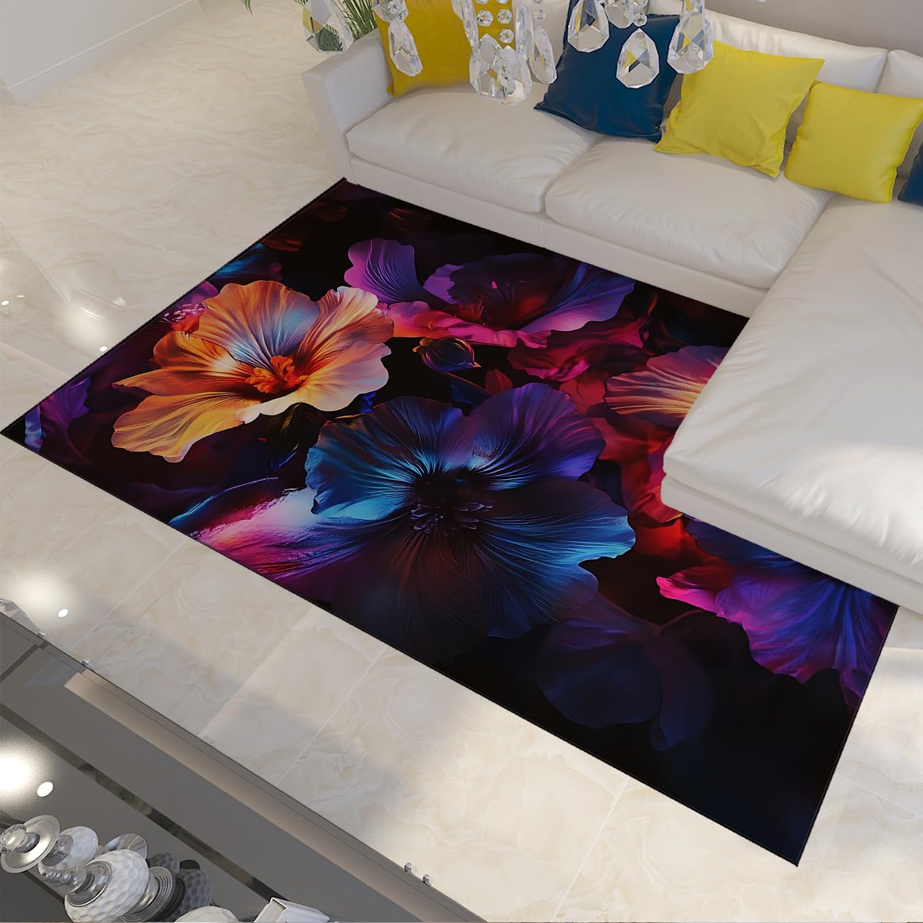 Tapis de salon fleurs sauvages 60x90cm paillasson à poil court antidérapant et lavable