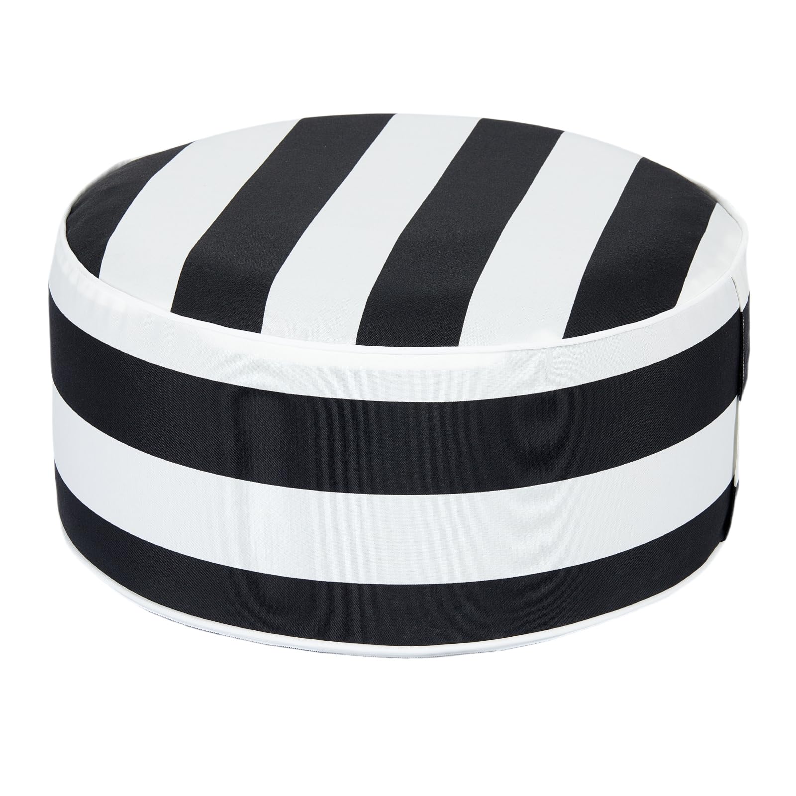 IN4 Care Outdoor/Indoor Inflatable Ottoman Pouf D20 xH9, All Weather Round Footstool with Handle, Water Repellent Portable Footrest for Patio Garden Camping Travel-Black White Stripe