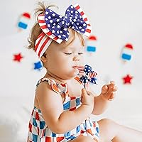 Vista 2 de YanJie Diadema para el 4 de julio – Diademas para bebé niña con lazo elástico de nailon multicolor impreso para niñas bebés
