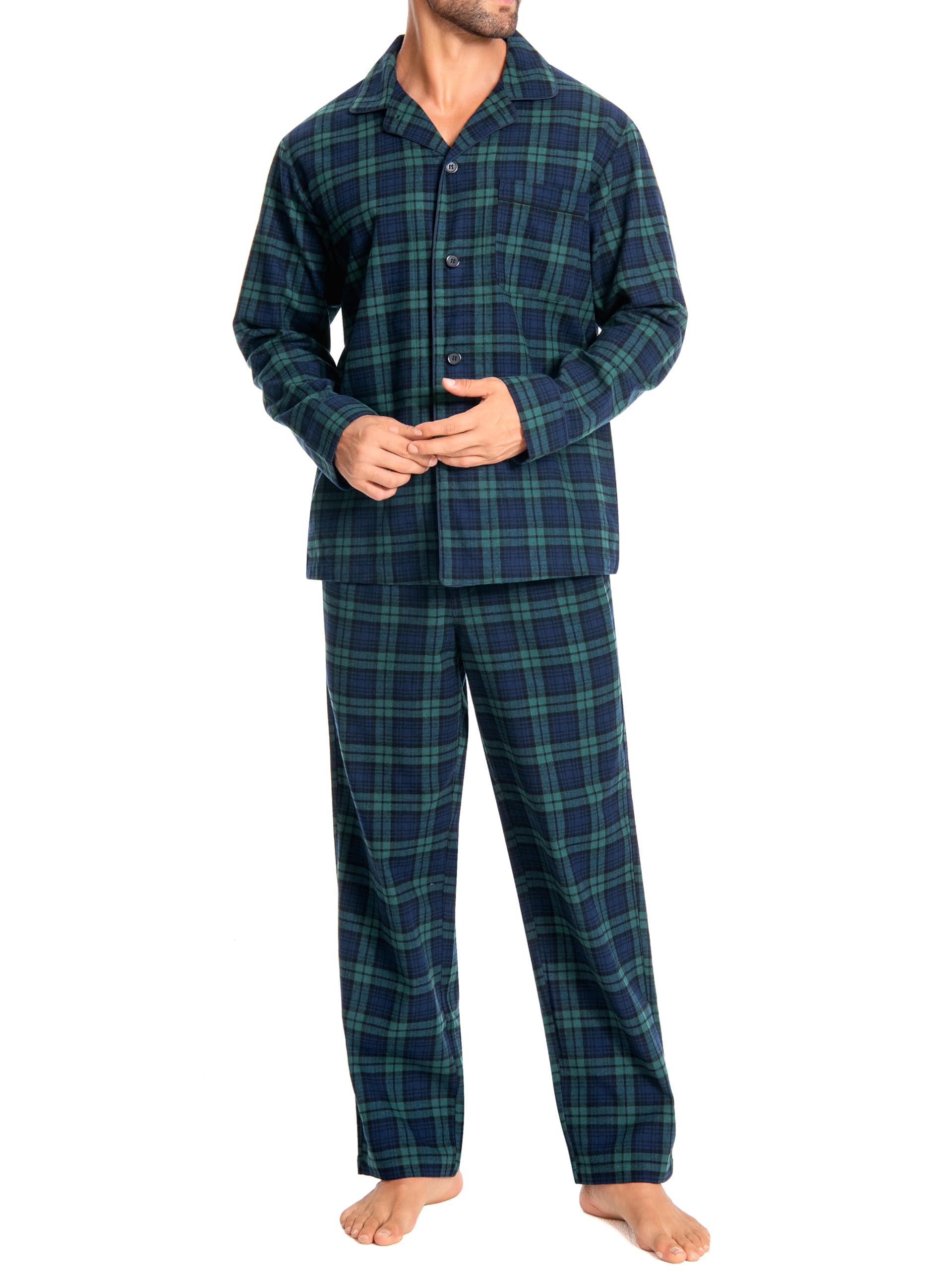 Nutria Pigiama Uomo Flanella in 100% Cotone, Pigiama Lungo Invernale a Quadri Abbigliamento Casual U06AB