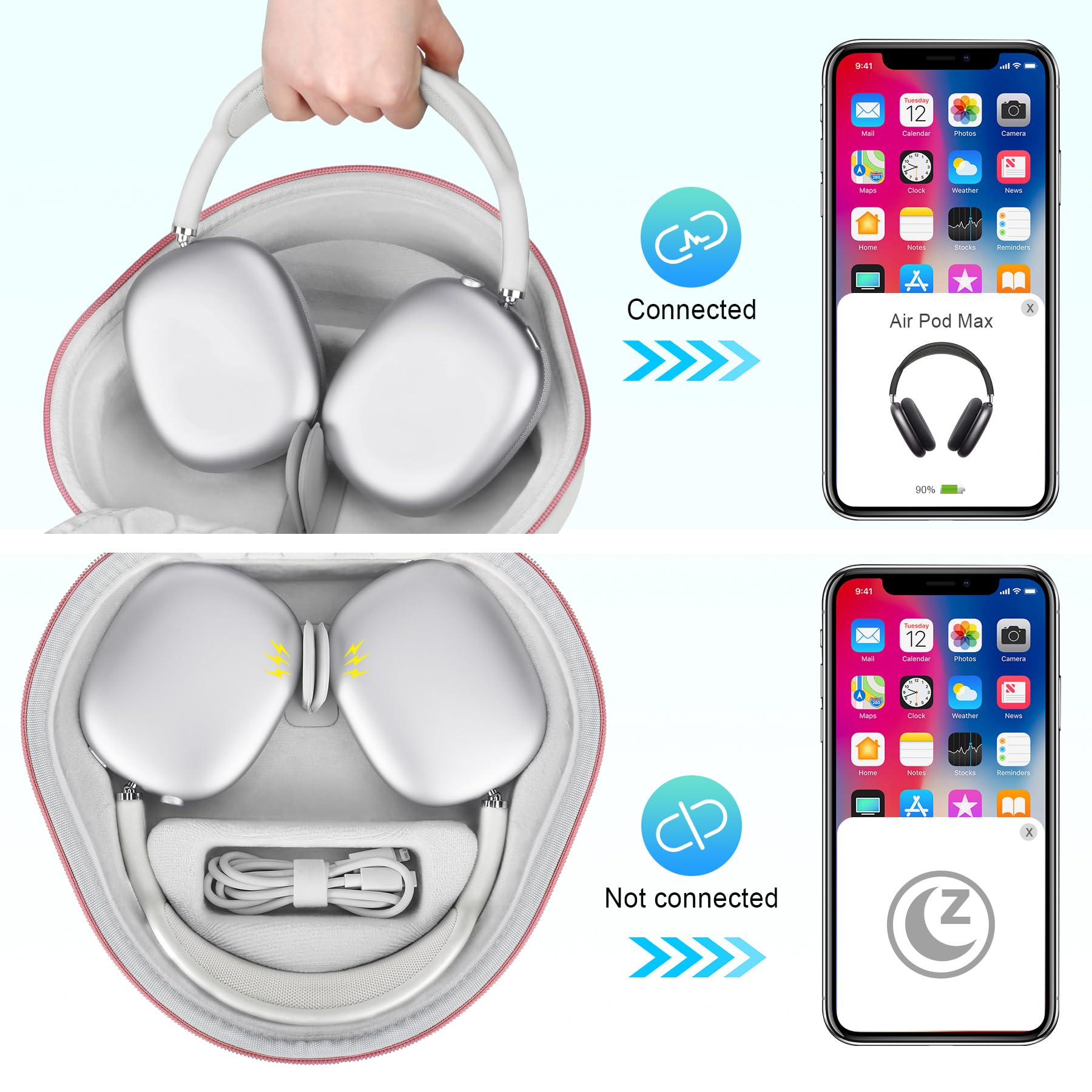 BOVKE Hard Case with Sleep Mode for Apple AirPods Max 2 / AirPods Max Wireless Over-Ear Headphones - Image 2