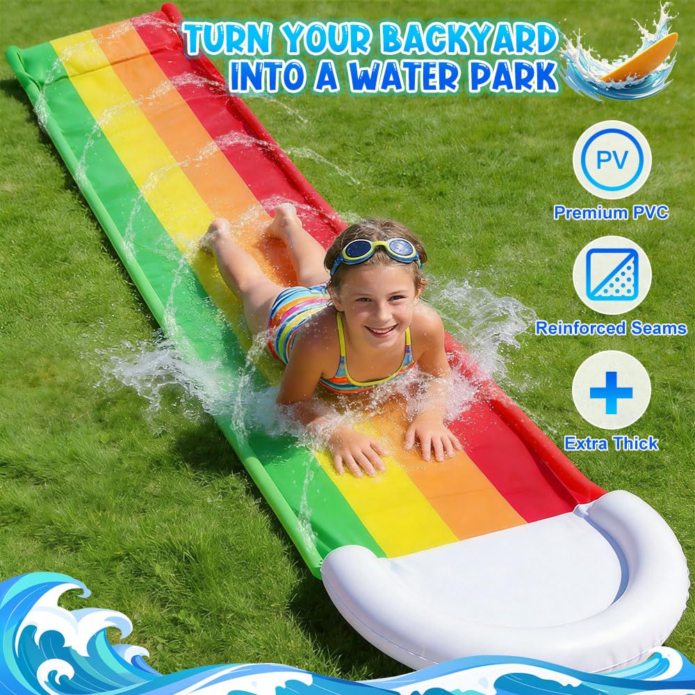 Wasserrutsche Garten für Kinder, Wasserrutschbahn mit 1 Aufblasbaren Rutschbrettern,Wasserrutsche Garten mit Einseitige Sprinklern, Wasserspielzeug Wasserrutschmatte Rutschbahn Outdoor (480x75cm)