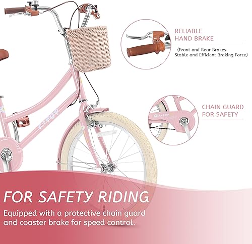 Miniatura 5 de Bicicleta para niñas con cesta para 5 a 13 años, bicicleta para niños de 20 pulgadas con campana, bicicleta para niñas princesas, bicicletas de una