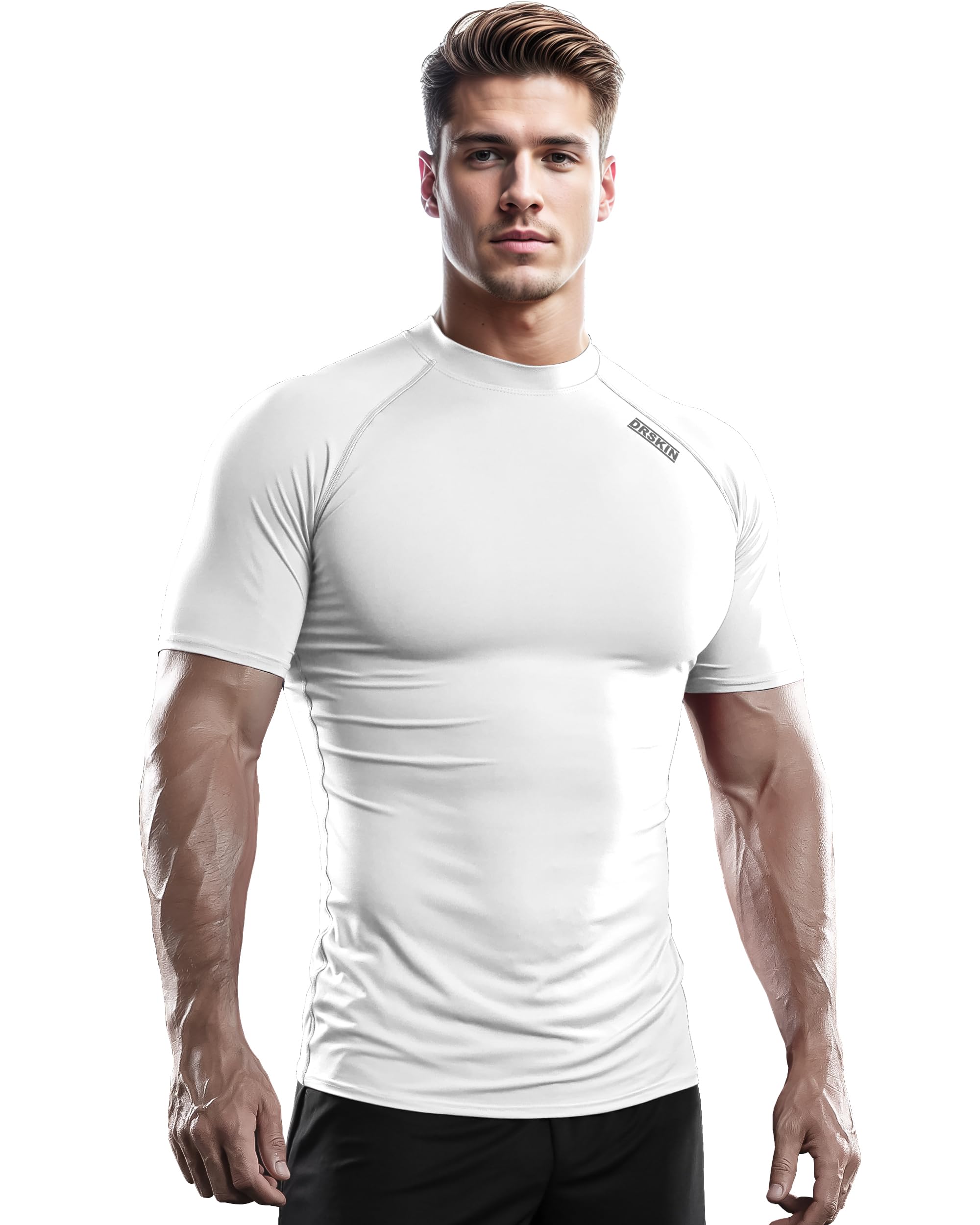DRSKIN3, 2 or 1 Pack Men's Compression Shirt Short Sleeve Top Baselayer Sports T-Shirt Athletic Running Active Workout