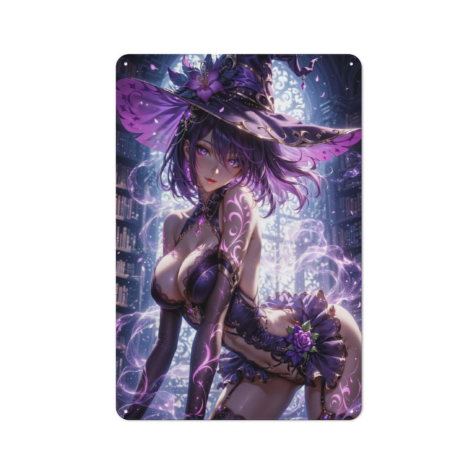 Junmoney Style-1 Purple Witch Anime Fantasy Cottage Style Metal Wall Decor 30X20cm, Farmhouse Metal Sign For Kitchen, Cottage, Porch Or Garden Room