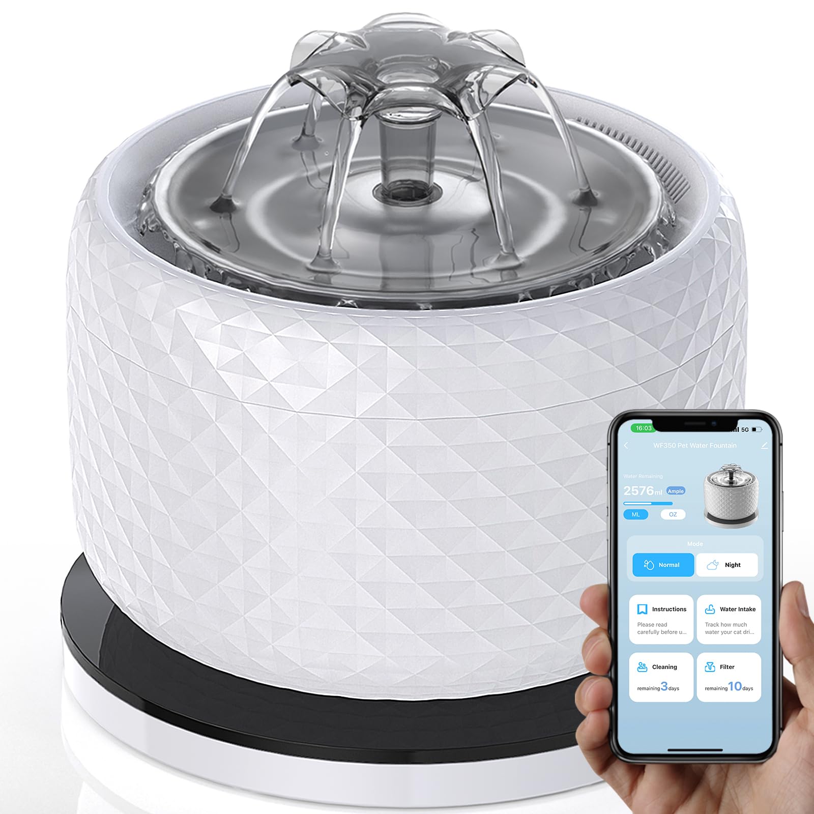 118oz/3.5L Smart Cat Water Fountain with App Control, Kitty spout cat Water Fountain, Ultra Quiet Pet Water Fountain for Cat Indoor, 2.4GHz Wi-Fi