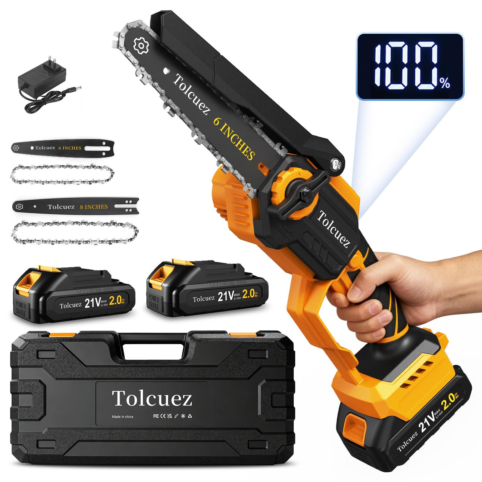 Mini tronçonneuse électrique 2 en 1 sans fil, 15,2 cm et 20,3 cm avec affichage numérique, moteur sans balais, scie à main pour branches d'arbre et coupe de jardin