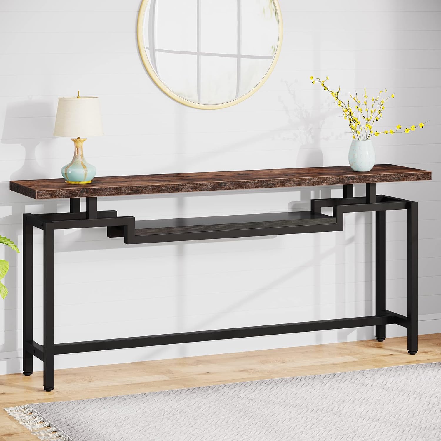 Tribesigns 70 inch Sofa Table, Narrow Long Console Table with 2 Tiers