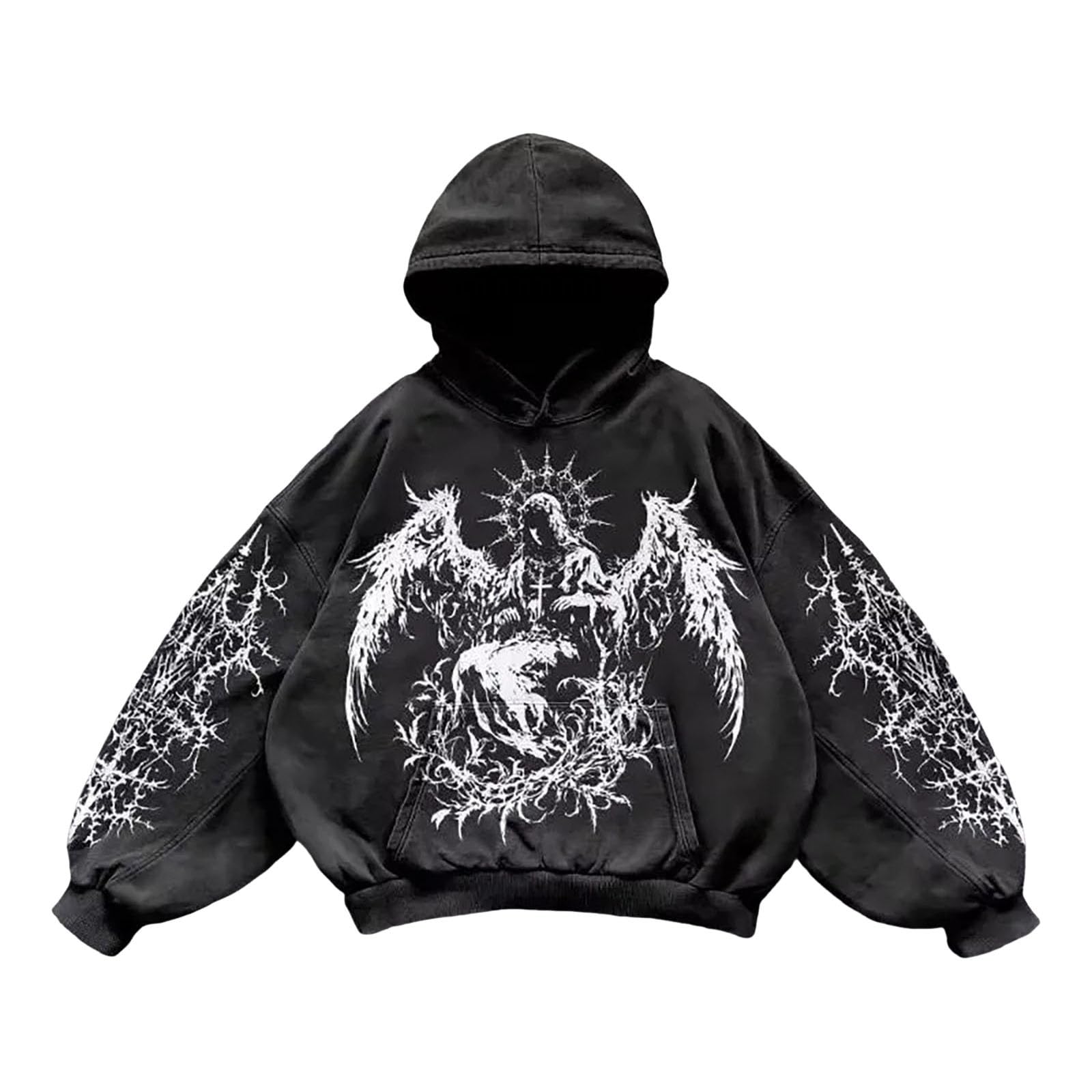 Raperos Sudadera con Capucha Informal Estampado para Hombre Y Mujer, Estilo Universitario, Gótica, De Manga Larga, Holgada, Tamaño, Retro Urbano, Parejas, (G, XXXXL) Mangas El Sol