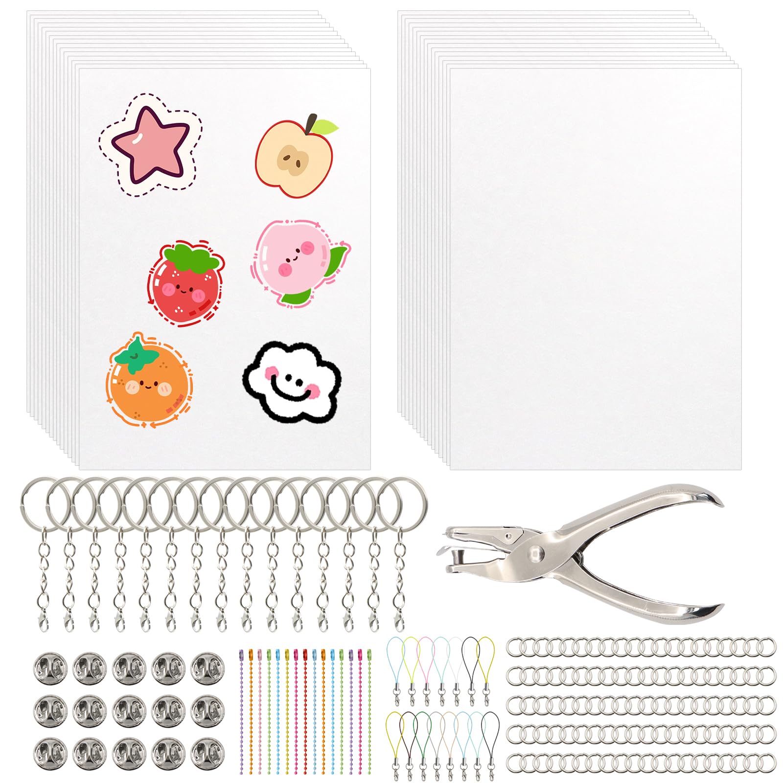 Yuaerbuo 191 PCS Shrink Plastic Set, Keyring Making Kit, Shrink Paper Craft Keychain Making kit, Shrinking Paper, Key Ring Kits, Shrinking Plastic Sheets, Heat Shrinks Film Set for DIY Hand Made