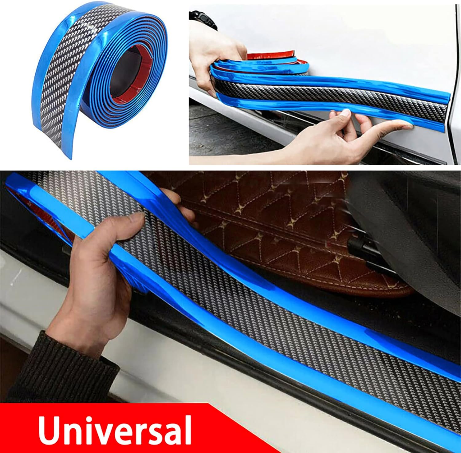 Automotive Door Entry Guard Car Door Sill Protector Anti-Collision Strip Rubber Waterproof Protection Strip for Most Car (1M Length, 5CM Width, Blue)
