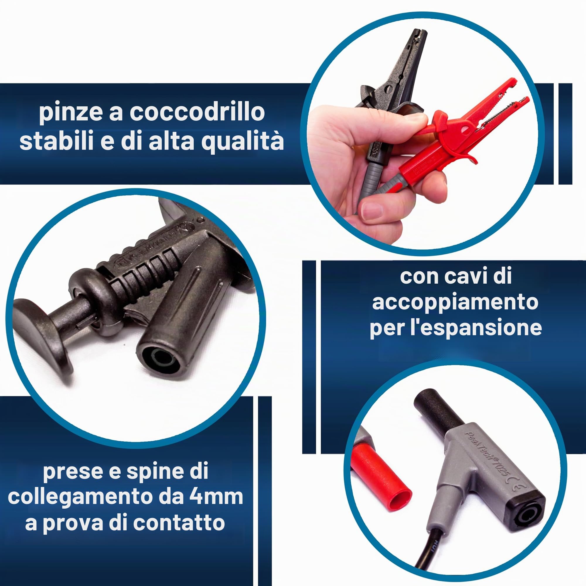 Peaktech P 8200 - Set di Accessori di Misurazione per Multimetro Digitale, Cavi di Prova, Cavi da Laboratorio, Clip a Coccodrillo - 14 Pezzi, Borsa Inclusa