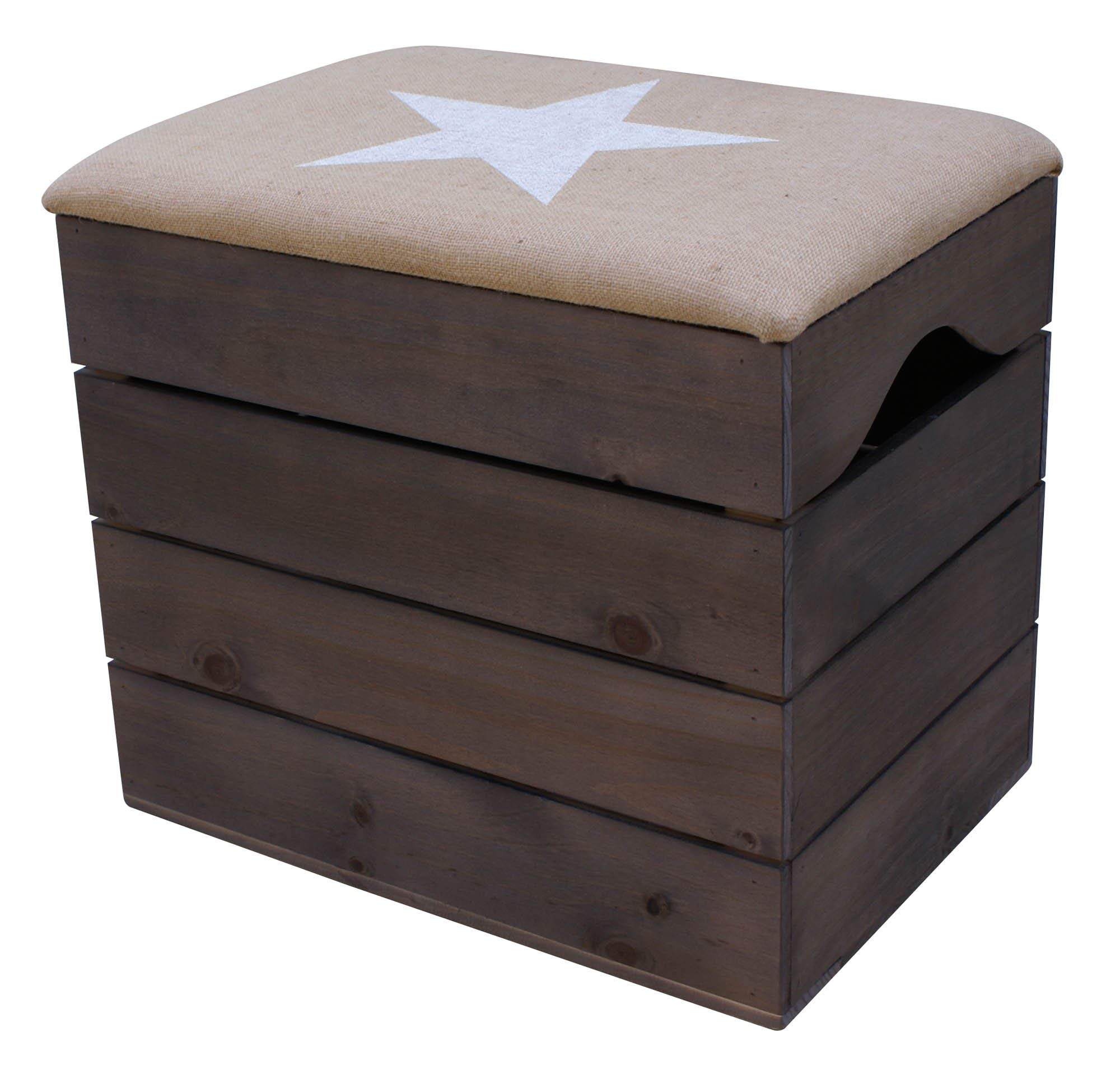 LIZA PREMIUM WOODEN STORAGE STOOL BENCH (TAUPE), for Shoes. Organiser, Pouffe, Toy Box Chest. Vintage Style with Folding Soft Seat Cushion. Solid Nordic Wood - 50 x 45 x 36 cm (White Star)