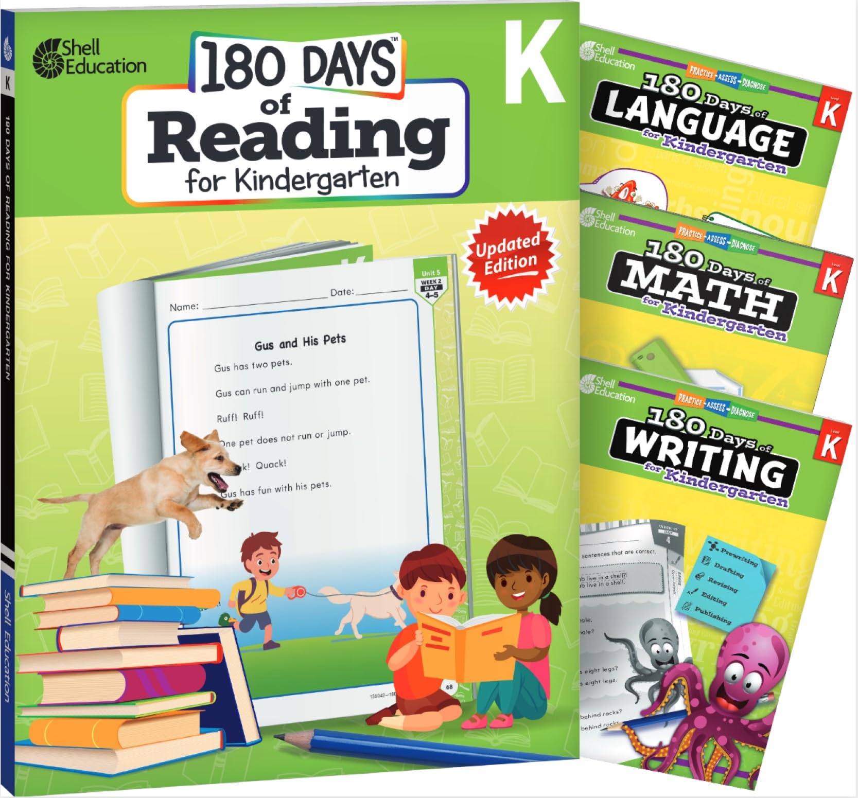 180 Days of Practice Grade K Bundle Enhance Kindergarten Learning with 180 Days of Practice 4 Book Bundle: Daily Reading, Writing, Grammar, and Math Practice Sheets with Assessments