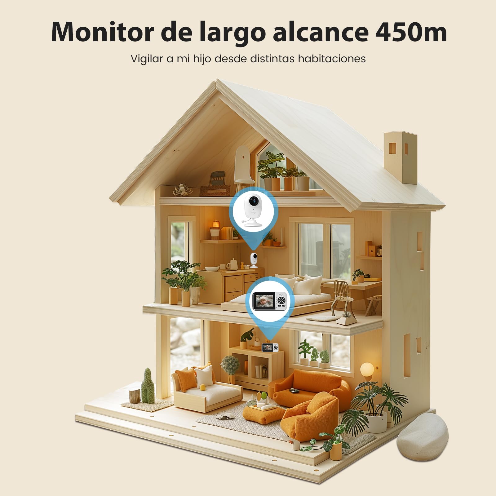 Monitor de Bebé Inteligente con Cámara y Audio, Modo Doble, Interruptor WiFi, Pantalla de 2.8 Pulgadas, App, Cámara 1080p, Alcance de 450 Metros, Visión Nocturna, Comunicación Bidireccional