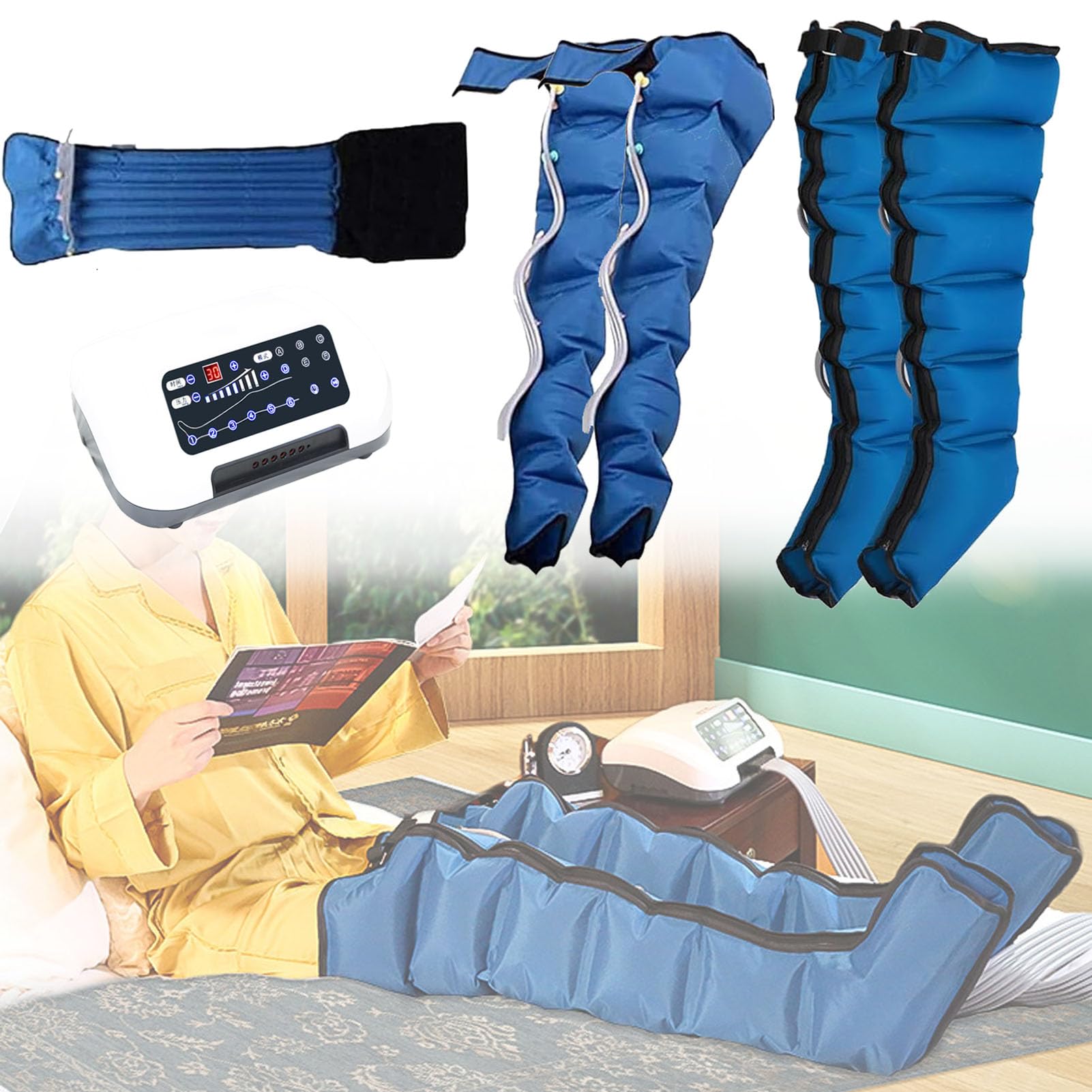 Elektrische Beinluftkompressionsstiefel Massager, 6/4 Hohlraum Lymphdrainage Massaget für Zirkulationsarm Bein Taille Wickeln Sie Fuß Knöchel Kälbermassage Schmerz Entspannen Sie Sich