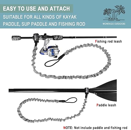 Miniatura 4 de Stretchable Kayak Paddle Leash, Coiled Rod Leash Tool Lanyard for Kayak and SUP Paddles, Fishing Poles Rods, 3 Colors